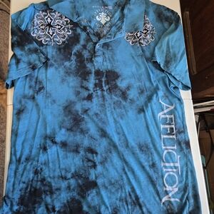 Affliction Blue and Black Graphic Polo